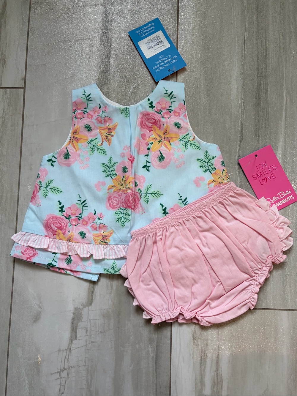 NWT RuffleButts Cottage Tea Time Cotton Swing Top & Woven Bloomers Set Girl 0-3M